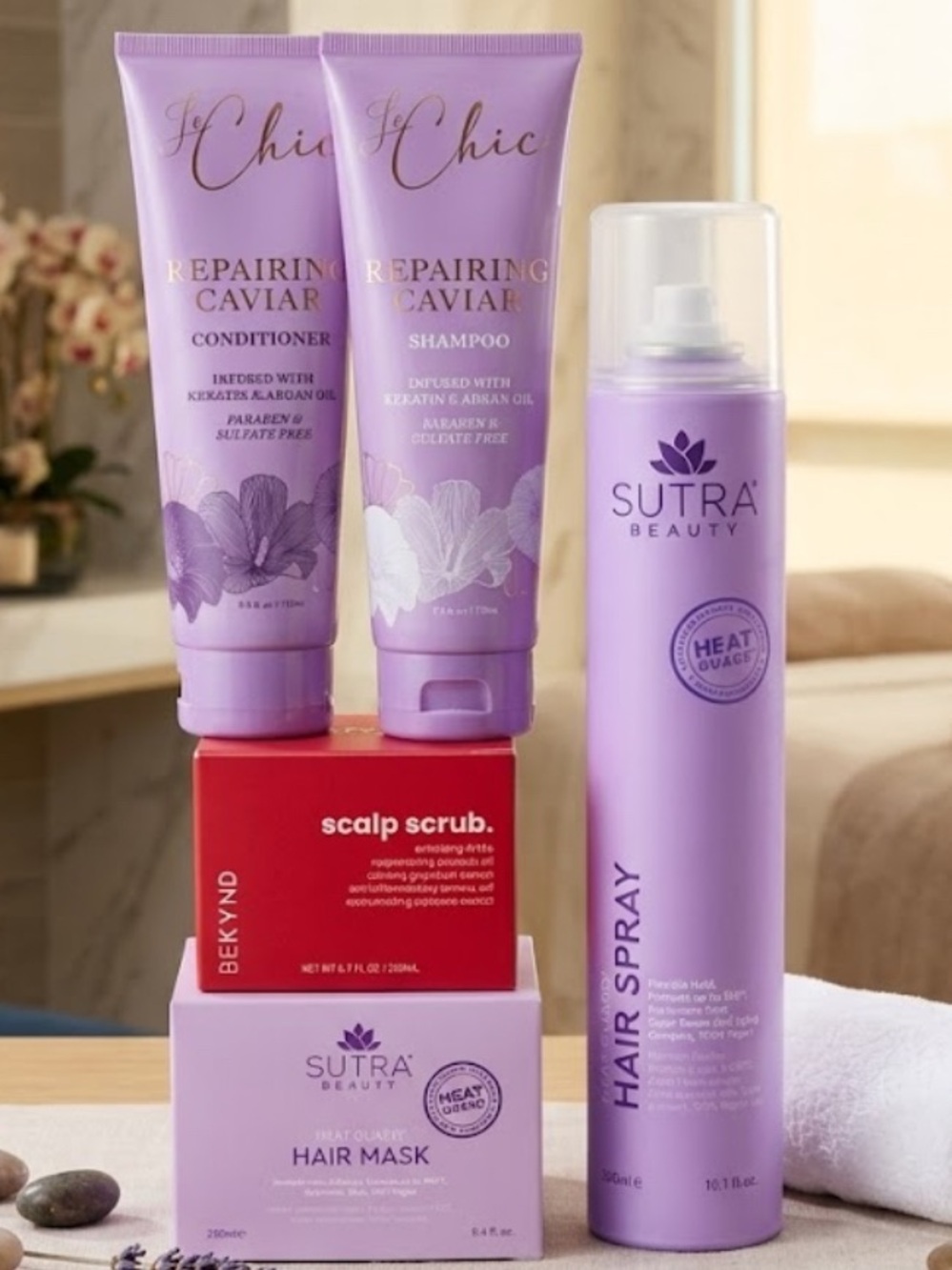 $220 HAIR BUNDLE Le Chic Caviar, Sutra + Heat Guard, BeKynd